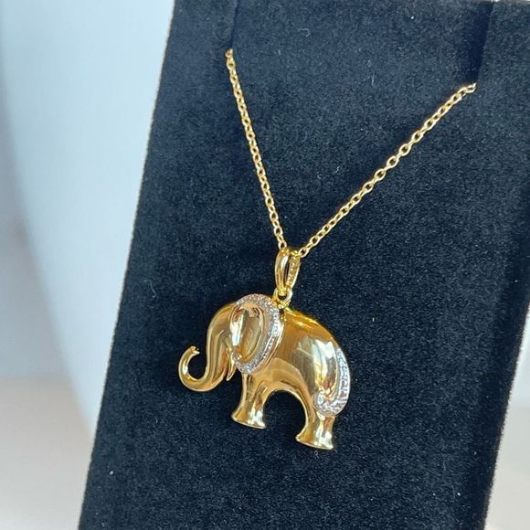 Dainty Lucky Elephant Trunk Up Elephant Pendant Necklace Crystal Rhinestones - Picture 2 of 2